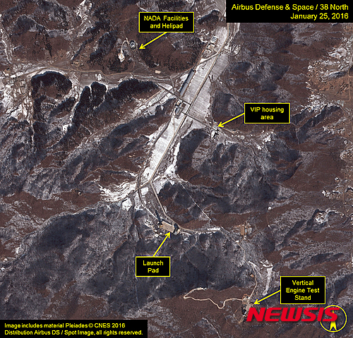 【서울=뉴시스】북한 평안북도 동창리의 서해 미사일 발사기지 <사진 출처 : 38 노스 웹사이트> 2016.1.29