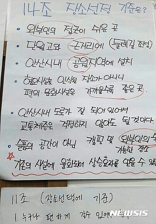 【안산=뉴시스】이종일 기자 = 4·16 세월호참사 경기 안산시추모사업협의회는 10일 안산시청 대회의실에서 4·16안전공원 조성을 위한 토론회를 열었다.  행사에 참가한 학생, 시민 등 안산시민기획단 240여명은 조별로 토론한 내용을 대형 종이에 적어 공유했다. 2016.12.10. (사진 = 안산시 제공)  photo@newsis.com  