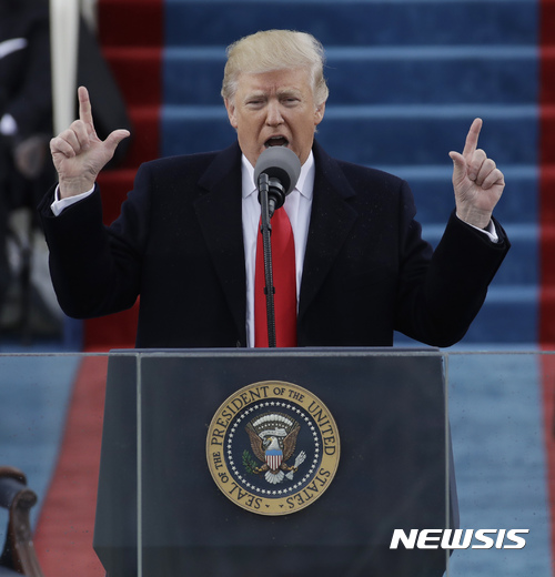 President Donald Trump delivers his inaugural address after being sworn in as the 45th president of the United States during the 58th Presidential Inauguration at the U.S. Capitol in Washington, Friday, Jan. 20, 2017. (AP Photo/Patrick Semansky)