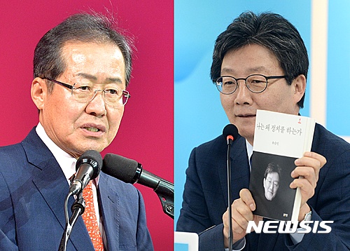 【서울=뉴시스】홍준표 자유한국당 후보(왼쪽)와 유승민 바른정당 후보.