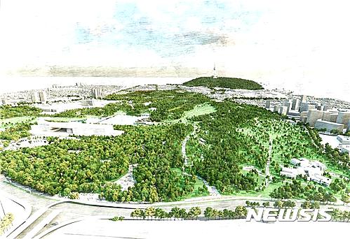 【서울=뉴시스】용산공원 조성 예상도. 왼쪽으로 국립중앙박물관, 멀리 남산이 보인다. (제공=국토교통부)