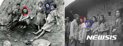 【서울=뉴시스】서울시와 서울대 인권센터는 5일 서울시청에서 美국립문서기록관리청서 70년 넘게 잠자고 있던 영상을 발굴 및 공개 했다. 중국 송산에서 포로로 잡힌 한국인 위안부 사진에 일부 여성들이 발굴 공개한 영상에도 담겨 있다. 따라서 당시 일본군 위안부가 처했던 상황과 실태를 보다 명확하게 증명해내는 중요한 단서가 될 것으로 기대된다.사진 왼쪽은 중국 송산에서 미군이 찍은 사진, 오른쪽은 이번에 발표된 영상의 캡쳐 사진. 2017.07.08. (사진=서울시와 서울대 장진성 교수팀 제공)photo@newsis.com