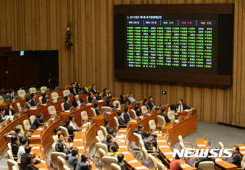 【서울=뉴시스】임태훈 기자 = 이낙연 국무총리를 비롯한 정부 인사와 의원들이 22일 오전 서울 여의도 국회 본회의장에서 열린 제352회 국회(임시회) 제3차 본회의에서 문재인 정부의 첫 추가경정예산안(추경)에 대한 정족수가 채워지기를 기다리고 있다. 이번 본회의에서는 문재인 정부의 첫 추가경정예산안(추경)이 재적 299인, 재석 179인, 찬성 140인, 반대 31인, 기권 8인으로 가결됐다. 2017.07.22. taehoonlim@newsis.com