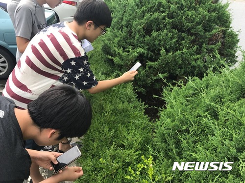  【대전=뉴시스】 대전탄방중 학생들이 교내에서 식물들을 관찰하고 있다.(사진=대전서부교육지원청 제공)