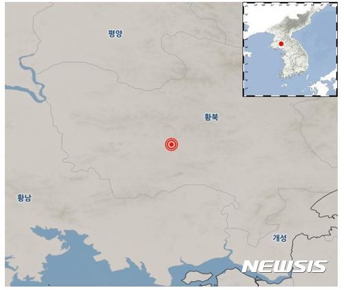 【서울=뉴시스】 20일 기상청에 따르면 이날 낮 12시20분께 북한 황해북도 평산 서북서쪽 24㎞ 지역에서 규모 2.2의 지진이 발생했다.2017.10.20. (사진=기상청 제공)