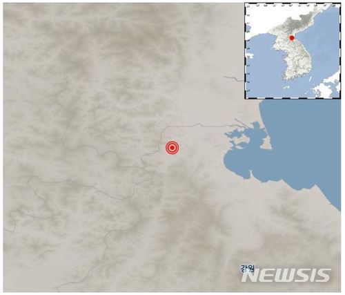 【서울=뉴시스】 22일 기상청에 따르면 이날 낮 12시35분께 북한 함경남도 고원 남남서쪽 15㎞ 지역에서 규모 2.2의 지진이 발생했다. 2017.12.22. (사진=기상청 제공)