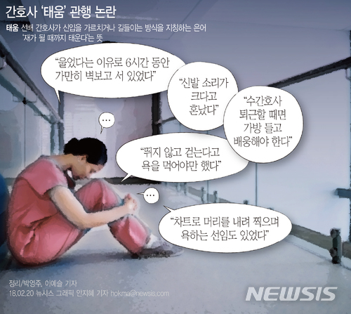 【서울=뉴시스】간호계의 태움 관행과 관련한 사례들. (그래픽=뉴시스DB)