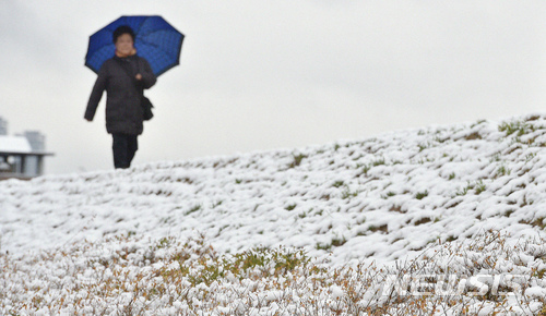 【대구=뉴시스】우종록 기자 = 대구에 대설주의보가 내린 21일 오전 대구 수성구 수성못 인근에 있는 화단에 밤새 내린 하얀 눈이 수북이 쌓여 있다. 2018.03.21. wjr@newsis.com