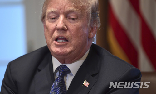President Donald Trump speaks in the Cabinet Room of the White House in Washington, Monday, April 9, 2018, at the start of a meeting with military leaders. (AP Photo/Susan Walsh) 