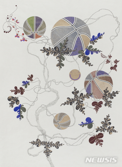 【서울=뉴시스】 차영석 개인전, An Elegant Endeavour_120, Pencil, colour pen and watercolour on Korean mulberry paper, 118 x 85 cm, 2017