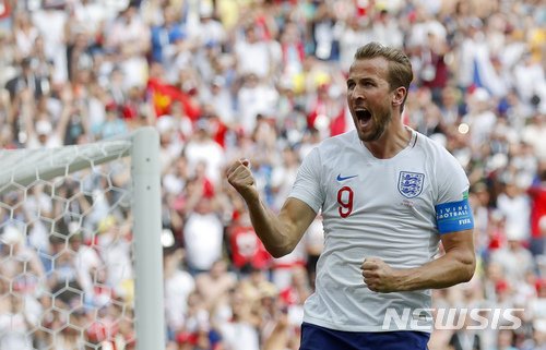 England&#039;s Harry Kane celebrates after he scored his side&#039;s second goal during the group G match between England and Panama at the 2018 soccer World Cup at the Nizhny Novgorod Stadium in Nizhny Novgorod , Russia, Sunday, June 24, 2018. (AP Photo/Antonio Calanni)