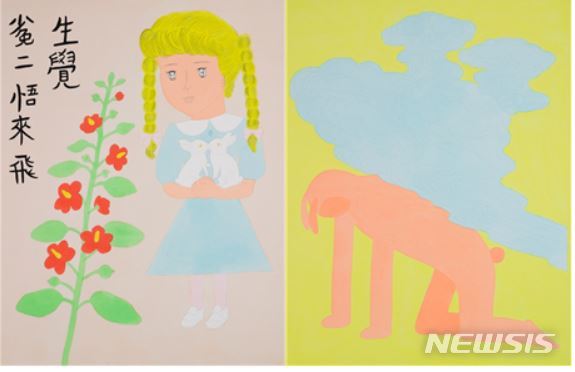 【서울=뉴시스】 (좌) 누이오래비생각 Realize, Acrylic on cloth, 116×90cm, 2011(우) 구름, Mixed media on Hanji,, 116×90cm, 2011