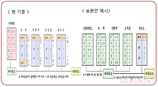 【세종=뉴시스】소고기 등급제 개편안. 2018.08.08. (자료= 축산물품질평가원 제공) 