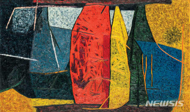 【서울=뉴시스】 유영국, 작품oil on canvas, 97×162.2cm (100), 1959, 6억원 낙찰 (작가 최고가 경신)