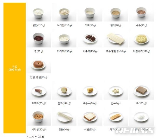 【세종=뉴시스】2015 한국인 영양소 섭취 기준 곡류의 1인 1회 분량. 2018.10.29. (출처= 한국영양학회)