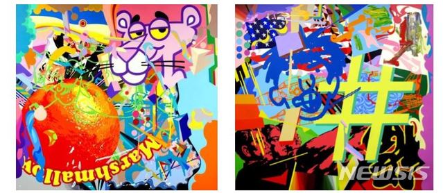 【서울=뉴시스】 이동기, 핑크 팬더 Pink Panther , acrylic on canvas, 200 X 222 cm, 2015 / ⓒ Dongi Lee (left) 이동기, 해쉬태그 Hashtag , acrylic on canvas, 200 X 222 cm, 2015 / ⓒ Dongi Lee (right)   