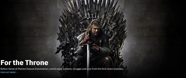 【서울=뉴시스】미 방송사 HBO는 13일(현지시간) 세계적 미드 왕좌의 게임 마지막 시즌이 내년 4월 방영된다고 밝혔다. 사진은 HBO 홈페이지에 올라온 왕좌의 게임 이미지. 2018.11.14.