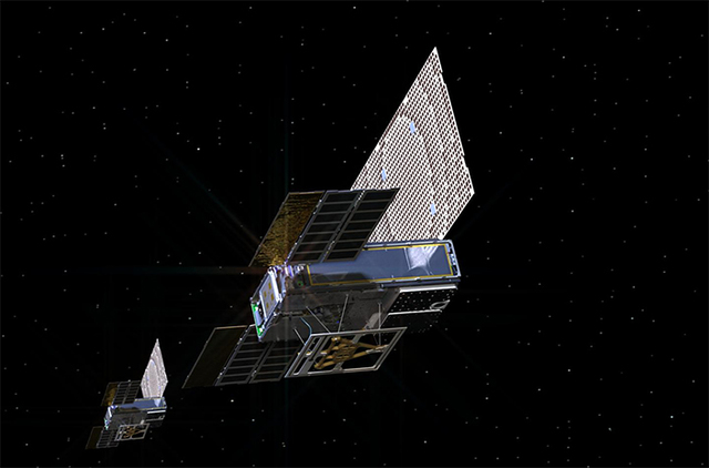 【서울=뉴시스】미 항공우주국(NASA)의 무인탐사선 '인사이트호'가 한국 시간으로 27일 오전 5시께 화성에 무사 안착했다. 사진은 인사이트호의 정보를 지구에 전달하기 위해 함께 쏘아올려진 쌍둥이 위성 '마르코(MarCO·Mars Cube One)'. (사진=NASA) 2018.11.27.