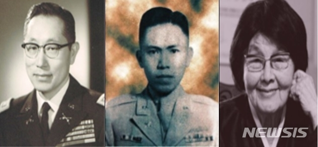 【서울=뉴시스】 국가보훈처는 2019년도 이달의 6·25 전쟁영웅으로 김영옥 미국 육군 대령(1월·왼쪽), 콘라도 디 얍 대위(4월·가운데), 홍은혜 여사(8월) 등 12명을 선정했다. (사진=보훈처 제공)