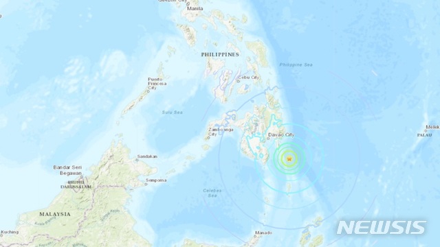 【서울=뉴시스】29일 필리핀 남부 민다나오섬에서 규모 6.9의 지진이 발생했다.(사진출처: USGS) 2018.12.29.
