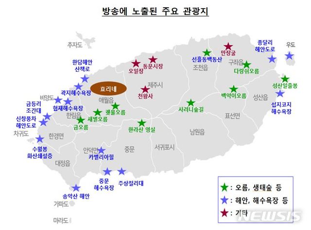 【제주=뉴시스】배상철 기자 = 방송에 노출된 제주 주요 관광지. 2019.01.08. (사진=한국은행 제주지역본부 제공) bsc@newsis.com