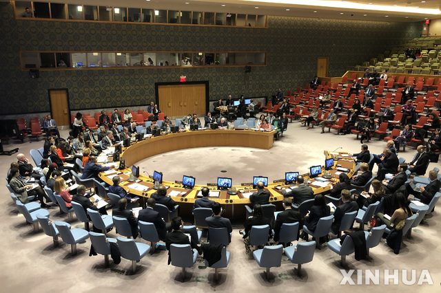 (190208) -- UNITED NATIONS, Feb. 8, 2019 (Xinhua) -- Photo shows the United Nations Security Council holding a meeting on the situation in Kosovo, at the UN headquarters in New York, Feb. 7, 2019. The United Nations Security Council agreed Thursday to hold fewer meetings over the Kosovo issue instead of meeting on the current quarterly basis. (Xinhua/Li Muzi)