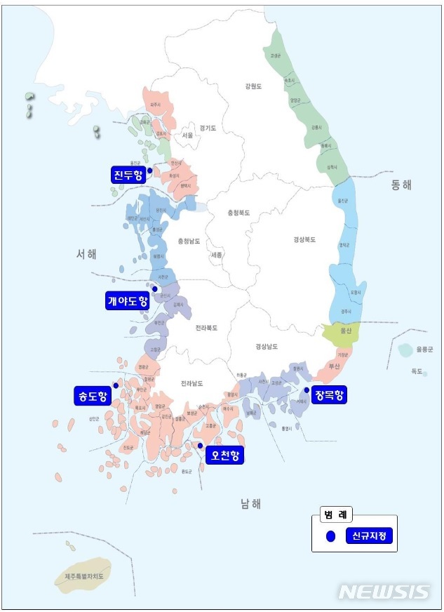 【서울=뉴시스】국가어항 신규지정 대상항 위치도.2019.09.21(제공=해양수산부)