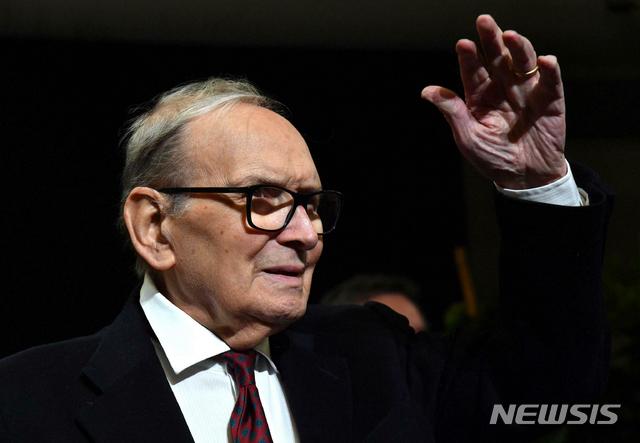Italian composer Ennio Morricone attends the opening ceremony of the academic year of the Brera Academy of Fine Arts in Milan, Italy, Wednesday, Feb. 27, 2019. (Daniel Dal Zennaro/ANSA via AP)