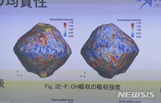【서울=뉴시스】일본의 무인 우주탐사선 '하야부사 2'가 소행성 '류구'의 암석에 물이 포함돼 있는 것을 확인했다고 일본우주항공연구개발기구(JAXA)가 발표했다고 NHK 방송이 20일 보도했다. <사진 출처 ㅣNHK> 2019.3.20