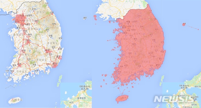 【서울=뉴시스】왼쪽은 5G 커버리지. 오른쪽은 LTE 커버리지. (출처/KT 홈페이지) photo@newsis.com 