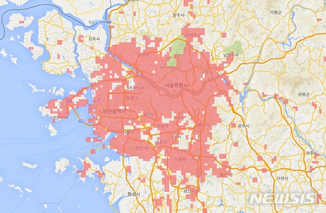 【서울=뉴시스】수도권 5G 커버리지 구축 현황. (출처/KT 홈페이지 '5G커버리지' 현황) 