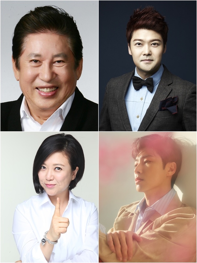 위 왼쪽부터 시계방향으로 김용건, 전현무, 유노윤호, 김숙