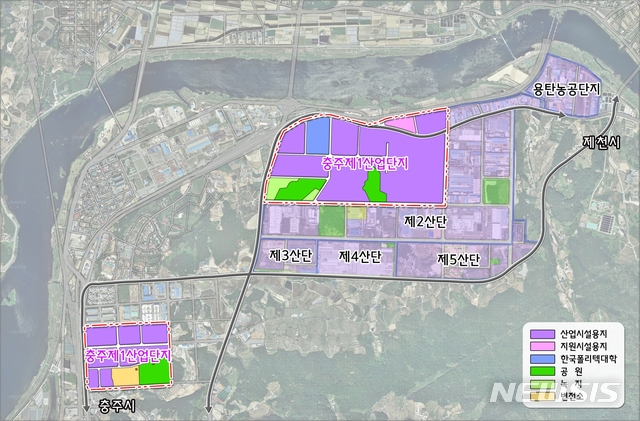 [충주=뉴시스]이성기 기자 = 충북 충주시 제1일반산업단지가 국토교통부와 산업통산자원부 합동 공모사업인 ‘노후거점산업단지 경쟁력강화사업’ 지구로 선정됐다. 사진은 충주 제1산업단지 토지이용계획도다. (사진=충주시 제공)photo@newsis.com 