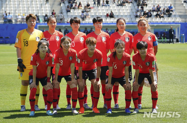 【그로노블(프랑스)=AP/뉴시스】 대한민국 대표팀, FIFA 여자 축구 월드컵