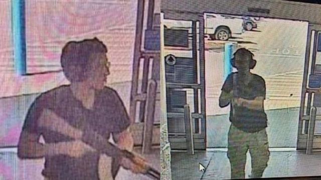 【서울=뉴시스】미국 텍사스 주 경찰이 앨패소에서 벌어진 총기 난사 사건의 용의자로 21세 백인 남성 패트릭 크루시어스(21)를 체포했다. 사진은 총을 들고 앨패소의 대형 마트에 진입 중인 크루시어스의 모습이 담긴 폐쇄회로(CC) 장면. (사진=텍사스주 경찰 발표). 2019.8.4. 