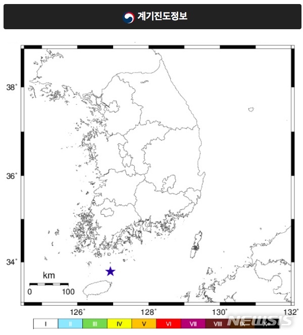 【서울=뉴시스】10일 오후 10시45분57초께 전라남도 여수시 거문도 남서쪽 45㎞ 해역에서 규모 2.3의 지진이 발생했다. 2019.08.10 (제공=기상청)기상청에 따르면 이날 오후 10시45분57초께 전남 여수시 거문도 남서쪽 45㎞ 해역에서 규모 2.3의 지진이 일어났다.