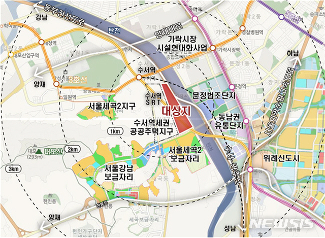 【서울=뉴시스】수서차량기지 위치도. 2019.09.11. (사진=서울시 제공)