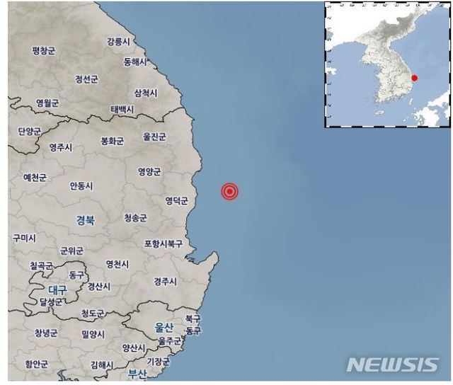 【서울=뉴시스】 13일 오후 7시52분께 경북 영덕 동북동쪽 28㎞ 해역에서 규모 2의 지진이 발생했다. 2019.10.13 (사진 = 기상청 홈페이지 갈무리)