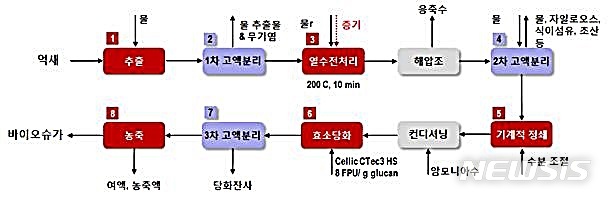 비식용 식물 바이오매스 원료 바이오슈가 제조 공정 모식도