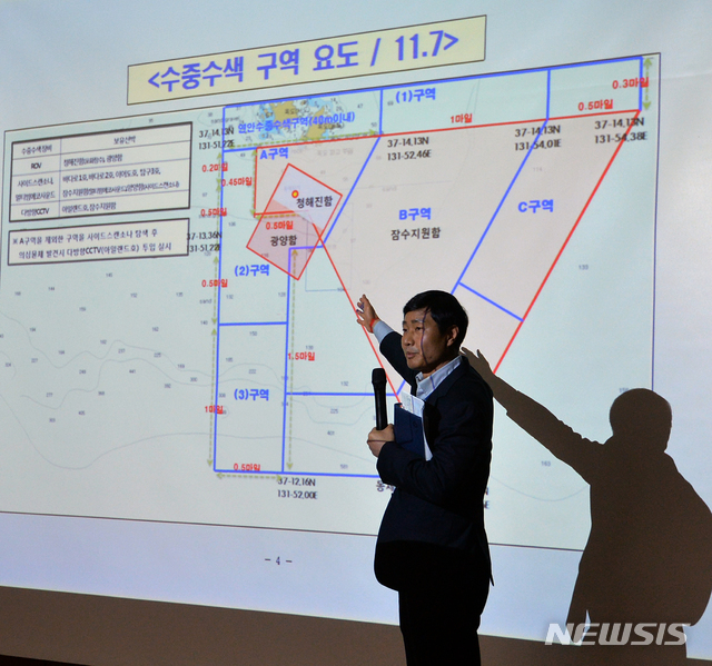 【대구=뉴시스】이무열 기자 = 7일 오전 대구 달성군 다사읍 강서소방서에 마련된 독도 헬기사고 실종자 가족 대기실에서 범정부현장수습지원단의 수색상황 브리핑이 진행되고 있다. 2019.11.07. lmy@newsis.com