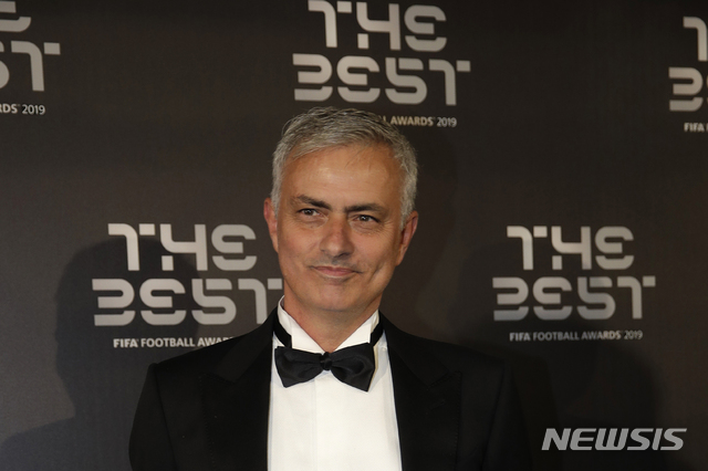 FILE - In this Sept. 23, 2019, file photo, Jose Mourinho arrives to attend the Best FIFA soccer awards, in Milan&#039;s La Scala theater, northern Italy. Tottenham has hired Mourinho as manager, a day after firing Mauricio Pochettino. (AP Photo/Luca Bruno, File)