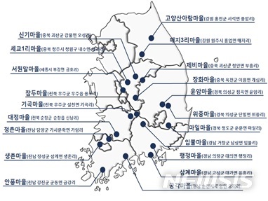 [세종=뉴시스]2020년도 농업환경보전 프로그램 사업 대상지로 선정된 20개 지역. (자료 = 농림축산식품부 제공)