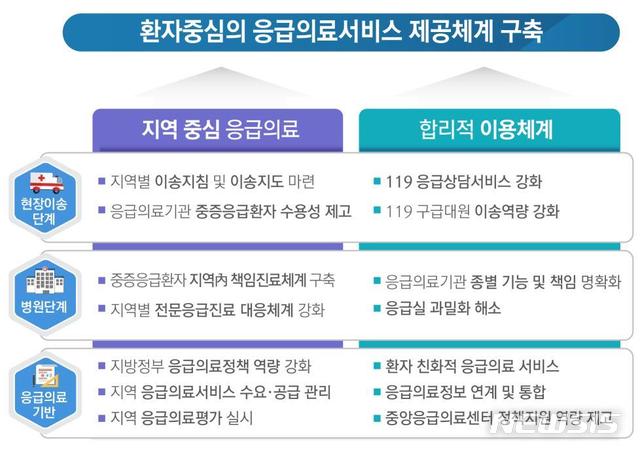 [세종=뉴시스]보건복지부가 17일 확정한 '환자중심의 응급의료서비스 제공체계 구축' 3대 분야 주요 개선 과제. (그래픽=보건복지부 제공) photo@newsis.com 