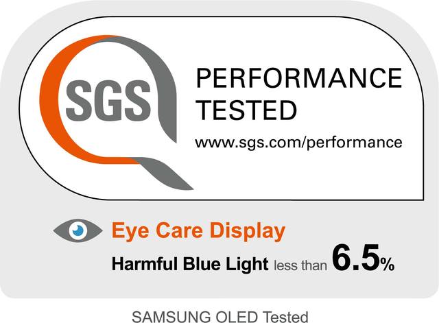 [서울=뉴시스] 삼성디스플레이의 최신 스마트폰용 OLED가 블루라이트 비중을 낮춰글로벌 인증업체 SGS로부터 '아이 케어(Eye Care)' 디스플레이로 인정받았다.(사진: 삼성디스플레이 제공) 2020.02.27.