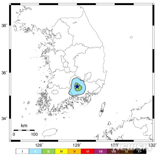 [서울=뉴시스] 정윤아기자=20일 오후 4시2분께 경남 산청군 동남동쪽 13㎞ 지역에서 2.7 규모의 지진이 발생했다.(사진=기상청 캡쳐) 