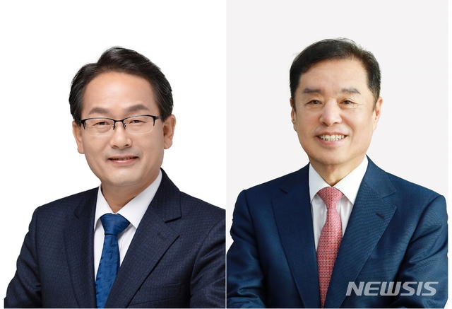 [세종=뉴시스](왼쪽부터)강준현, 김병준 제21대 국회의원 총선거 세종을 후보