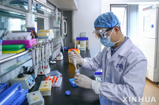 [베이징=신화/뉴시스]중국 베이징의 중국국가제약그룹(Sinopharm)의 한 직원이 지난 4월11일 신종 코로나바이러스 감염증(코로나19)의 불활성화 백신 샘플을 검사하고 있다. 중국은 코로나19 백신 개발에 청신호가 켜졌다는 판단에 따라 즉시 백신 제조에 착수할 수 있는 토대를 마련하고 있다고 사우스 차이나 모닝 포스트(SCMP)가 31일 보도했다. 2020.5.31