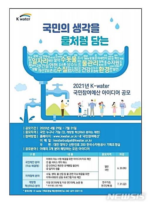 [대전=뉴시스] 한국수자원공사 국민참여예산 아이디어 공모전 포스터.