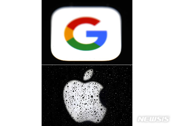 [워싱턴=AP/뉴시스]진은 구글(위)과 애플 로고. 2020.07.02.