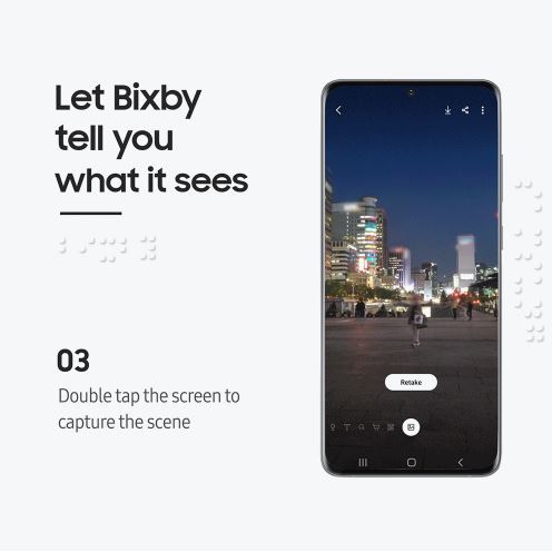 [서울=뉴시스] ‘삼성전자 빅스비 비전(Bixby Vision)’은 스마트폰 카메라를 활용해 더 많은 주변 환경 정보를 확인할 수 있게 하는 것을 목표로 한다. 새로운 접근성 기능인 바로 읽어주기(Quick Reader), 장면 해설(Scene Describer), 색상 감지(Color Detector)가 대표적이다. 사진 삼성전자